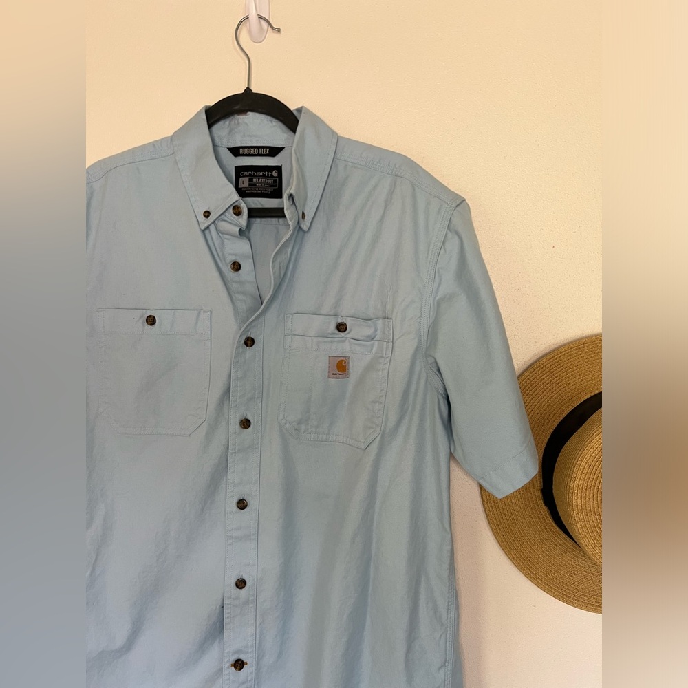 Light Blue Carhartt Rugged Flex Short Sleeve Button-Up